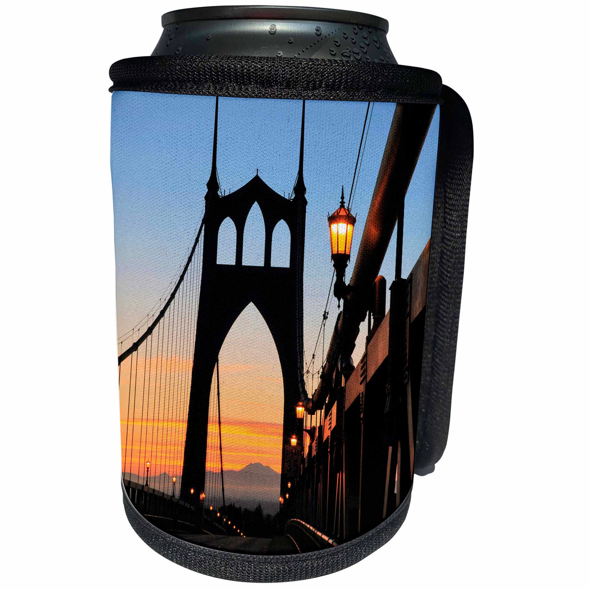 3dRose Danita Delimont - Bridges - Usa, Oregon, Portland. St. Johns Bridge at sunrise. - Can Cooler Bottle Wrap (cc_279298)