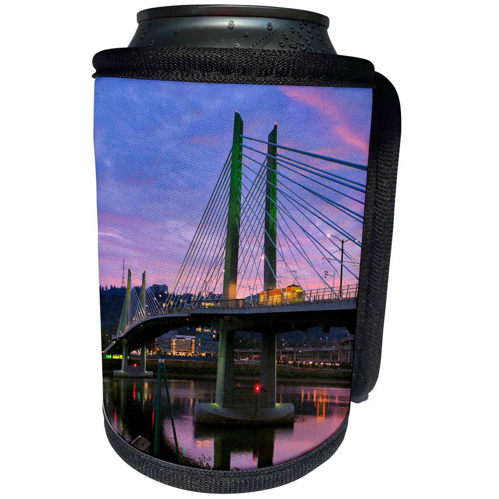 3dRose Danita Delimont - Bridges - Oregon, Portland. Tilikum Bridge over the Willamette River at sunset. - Can Cooler Bottle Wrap (cc_279317)