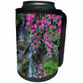 3dRose Danita Delimont - Waterfalls - Oregon, Portland, Rhododendron blooms alongside waterfall and ferns. - Can Cooler Bottle Wrap (cc_279355)