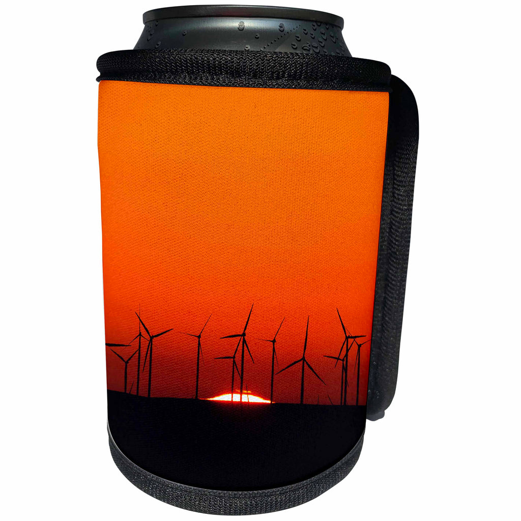 3dRose Danita Delimont - Sunrises - Sunrise behind a Wind Power Farm in Wasco, Oregon. - Can Cooler Bottle Wrap (cc_279389)
