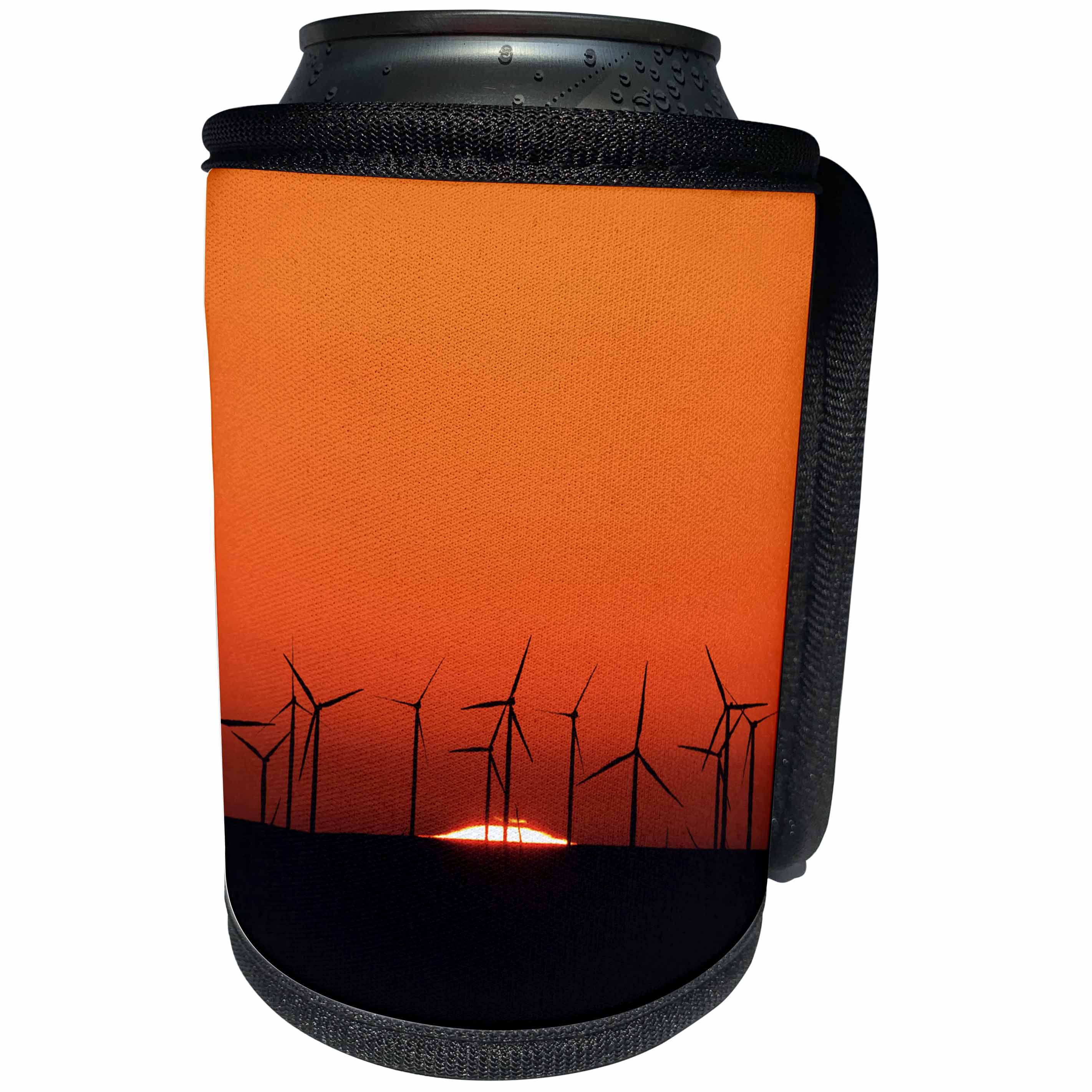 3dRose Danita Delimont - Sunrises - Sunrise behind a Wind Power Farm in Wasco, Oregon. - Can Cooler Bottle Wrap (cc_279389)