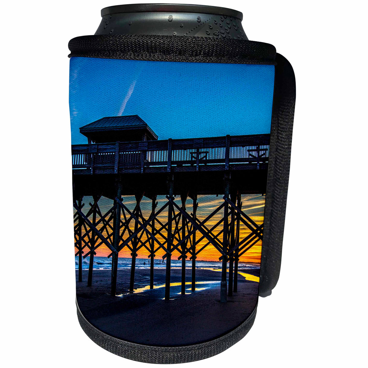 3dRose Danita Delimont - Sunsets - USA, South Carolina, Folly Beach, Pier at Folly Beach - Can Cooler Bottle Wrap (cc_279415)