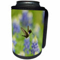 3dRose Danita Delimont - Hummingbirds - Black chinned Hummingbird flying over flowers, Hill Country, Texas - Can Cooler Bottle Wrap (cc_279558)
