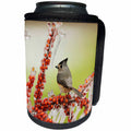 3dRose Danita Delimont - Songbirds - Black crested Titmouse on icy branch of Holly, Hill Country, Texas - Can Cooler Bottle Wrap (cc_279560)