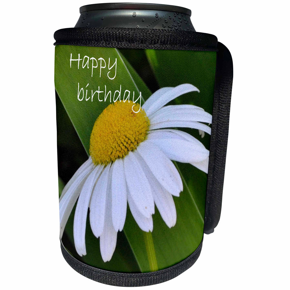 3dRose Patricia Sanders Flowers - Daisy Happy Birthday Floral - Can Cooler Bottle Wrap (cc_27960)