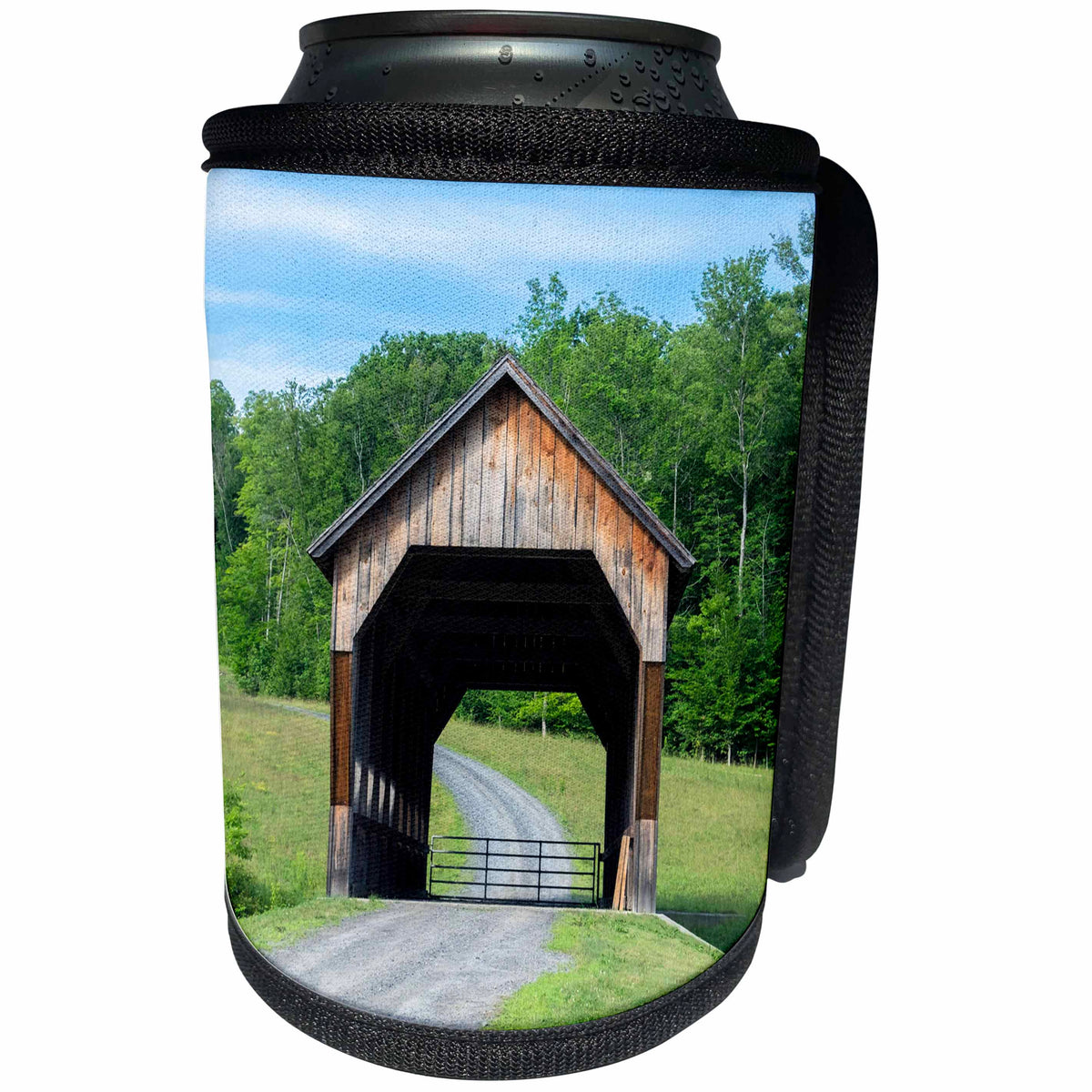 3dRose Danita Delimont - Roads - Covered bridge, Killington, Vermont, USA - Can Cooler Bottle Wrap (cc_279619)
