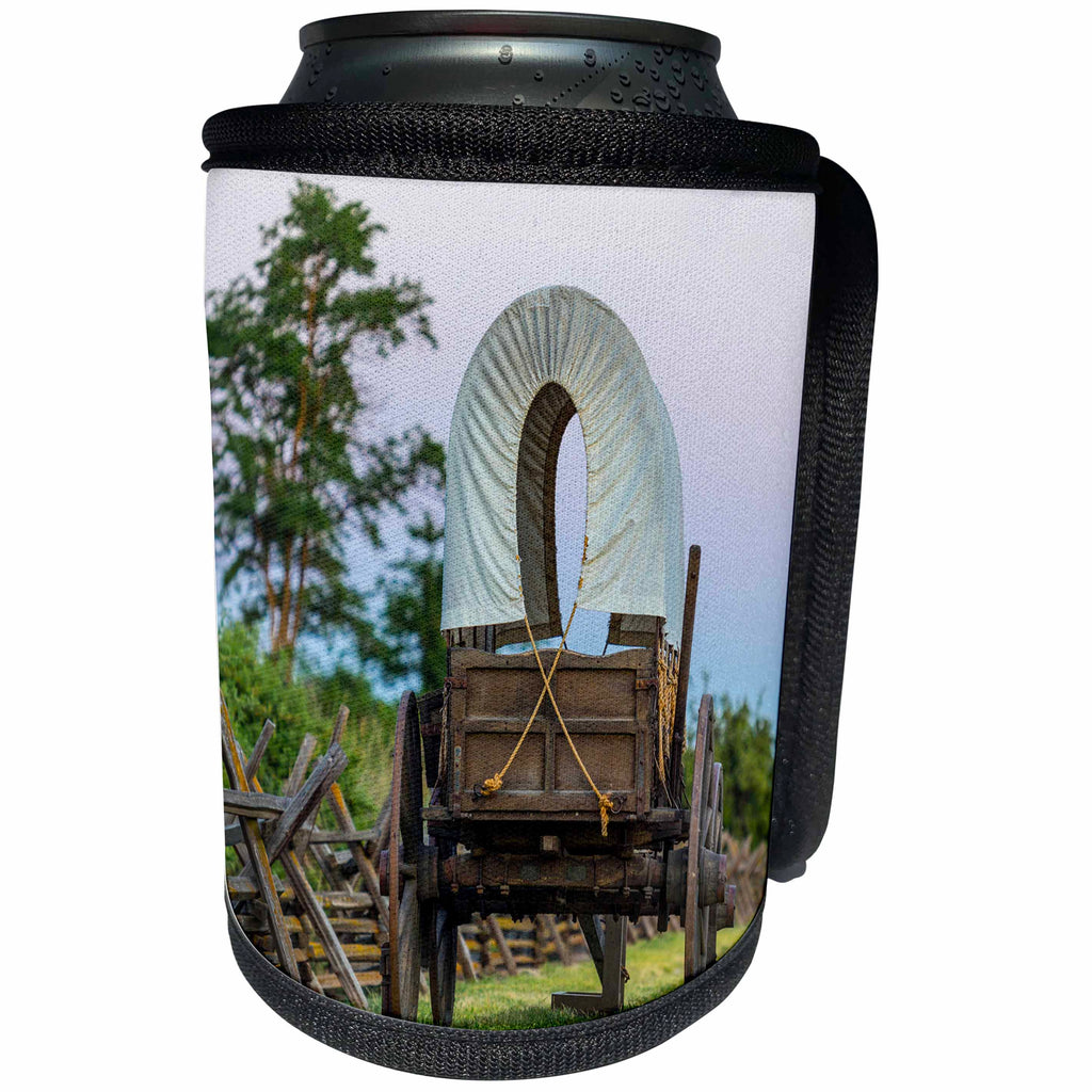 3dRose Danita Delimont - Western - Washington, Walla Walla, Whitman Mission. Wagon along the Oregon Trail - Can Cooler Bottle Wrap (cc_279626)