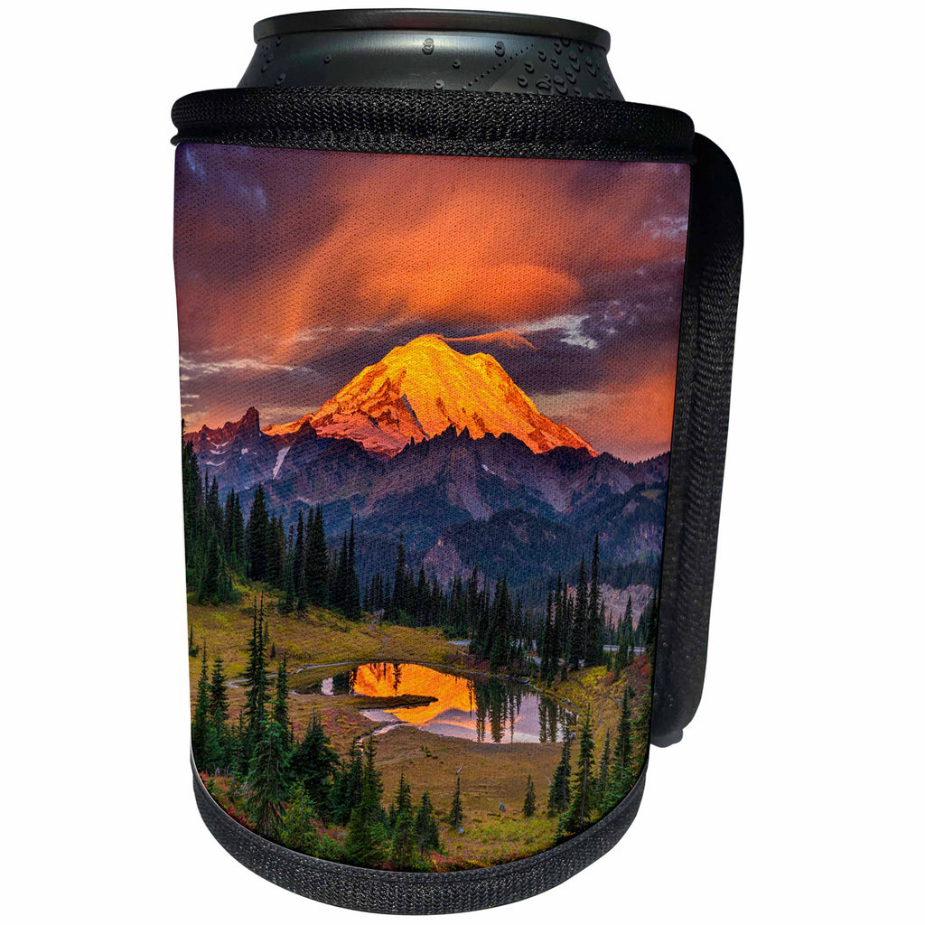 3dRose Danita Delimont - Sunrises - USA, Washington State, Mt. Rainier National Park at sunrise. - Can Cooler Bottle Wrap (cc_279631)