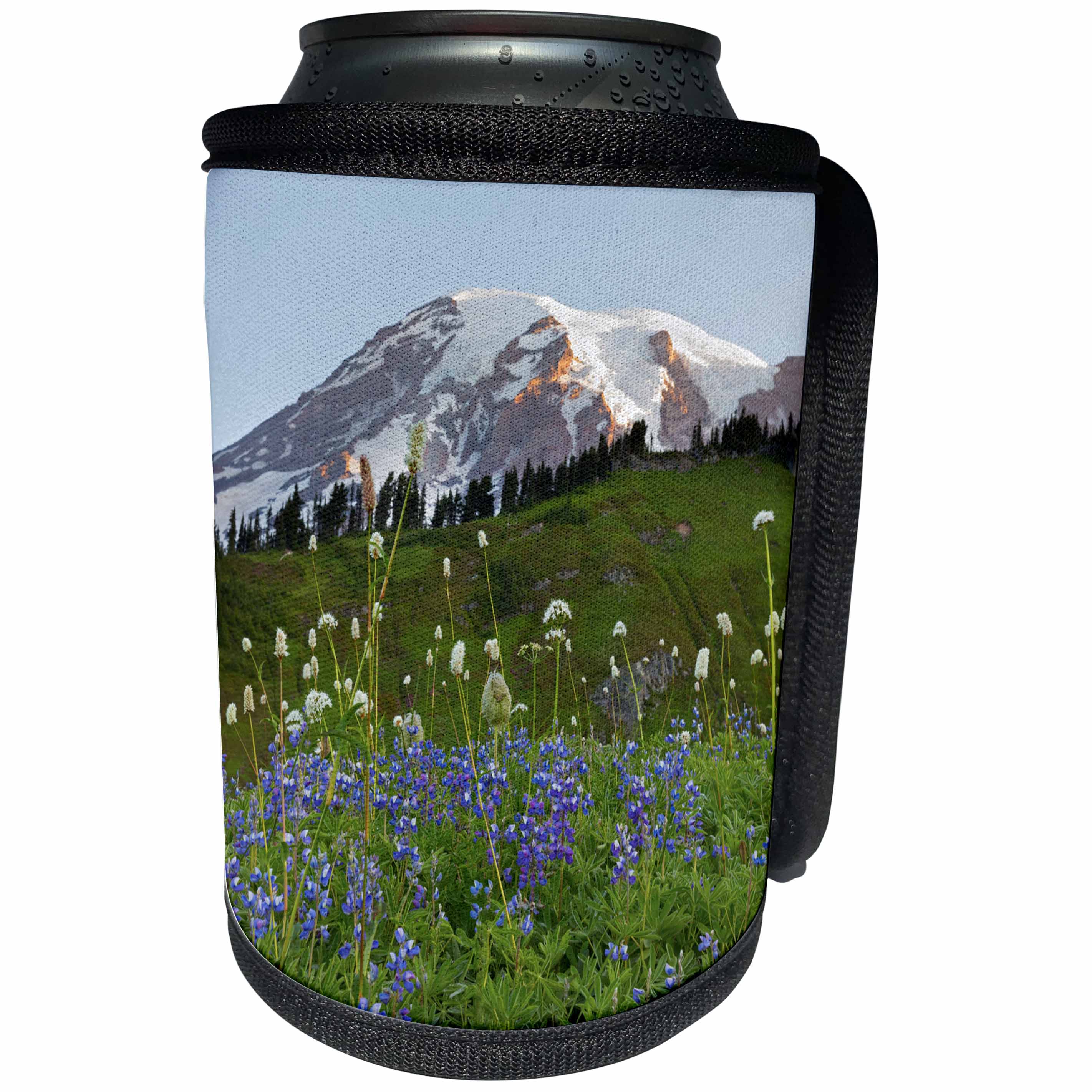 3dRose Danita Delimont - Mountains - Washington, Mount Rainier NP, landscape of wildflowers with Mt Rainier - Can Cooler Bottle Wrap (cc_279734)