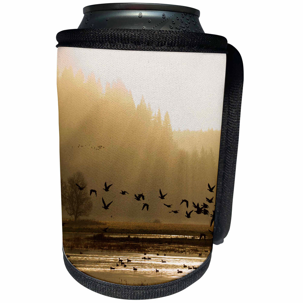 3dRose Danita Delimont - Sunrises - Lesser Canada Geese flying at dawn - Can Cooler Bottle Wrap (cc_279737)