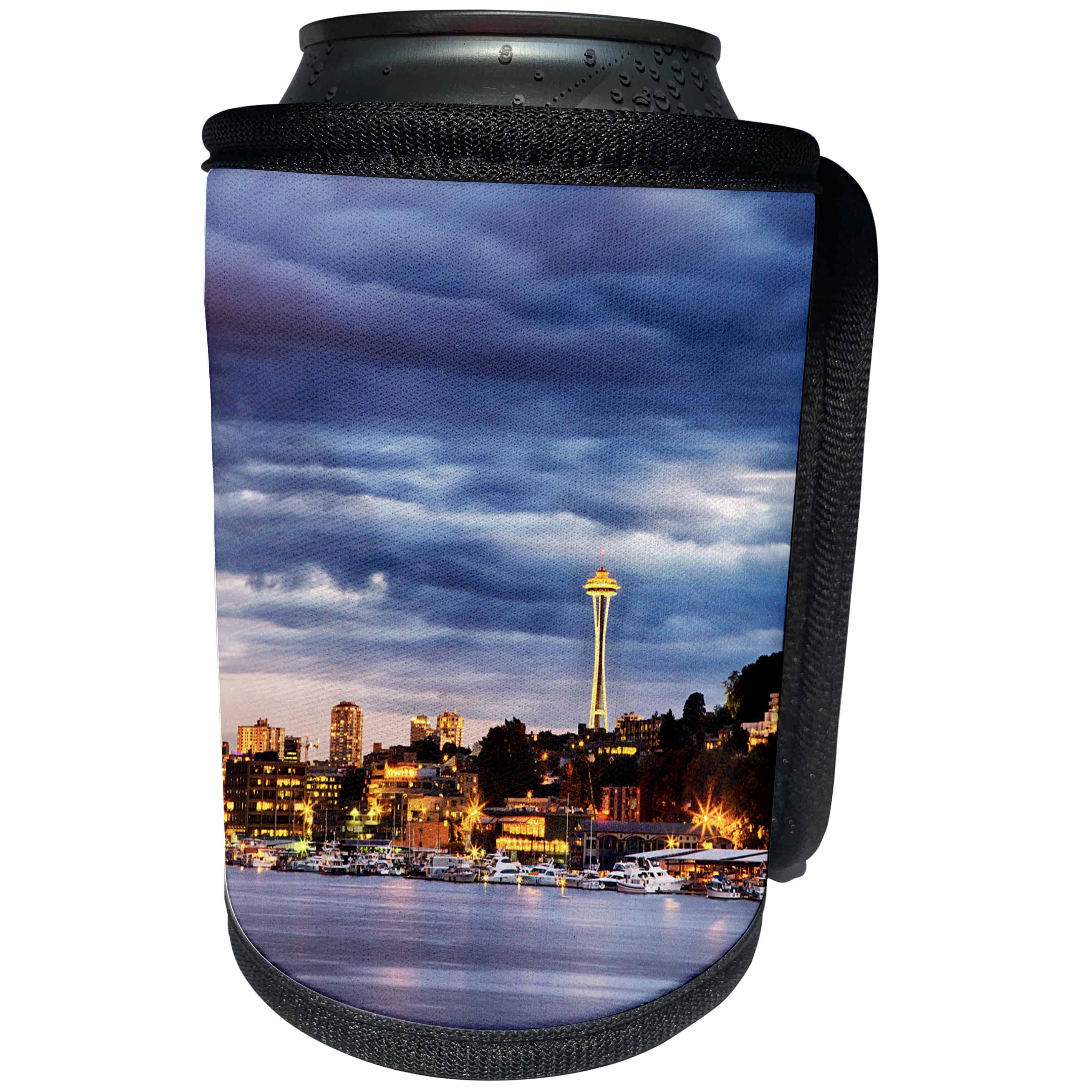 3dRose Danita Delimont - Cities - Washington, Seattle, Evening light over seattle downtown. - Can Cooler Bottle Wrap (cc_279749)
