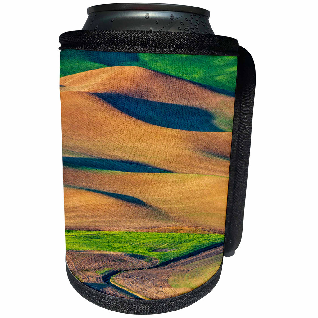 3dRose Danita Delimont - Agriculture - Washington, Palouse, Spring Rolling Hills of Wheat and Fallow fields - Can Cooler Bottle Wrap (cc_279754)