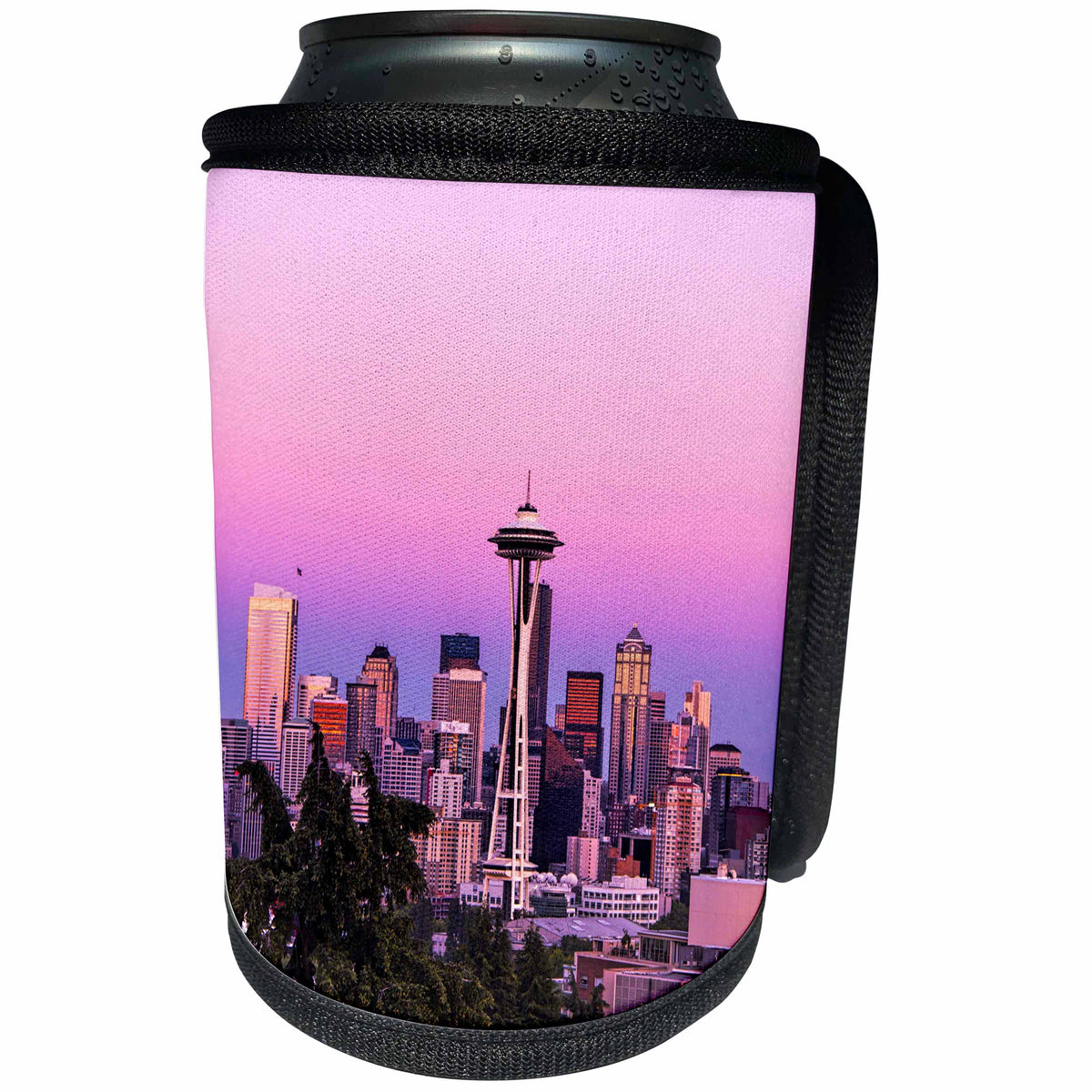 3dRose Danita Delimont - Cities - USA, Washington State, Pink Seattle Skyline at Dusk - Can Cooler Bottle Wrap (cc_279769)