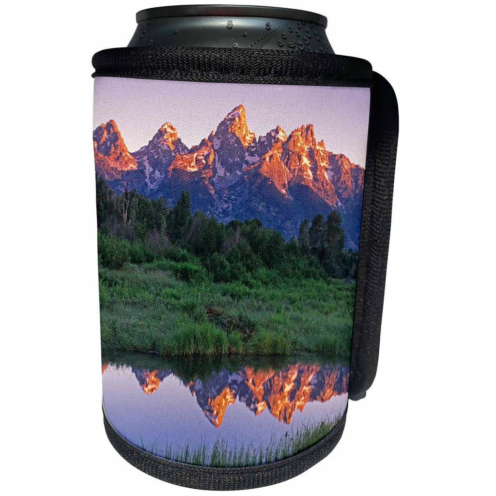3dRose Danita Delimont - Mountains - Wyoming, Grand Teton NP. Mountains reflect in beaver pond at sunrise. - Can Cooler Bottle Wrap (cc_279805)