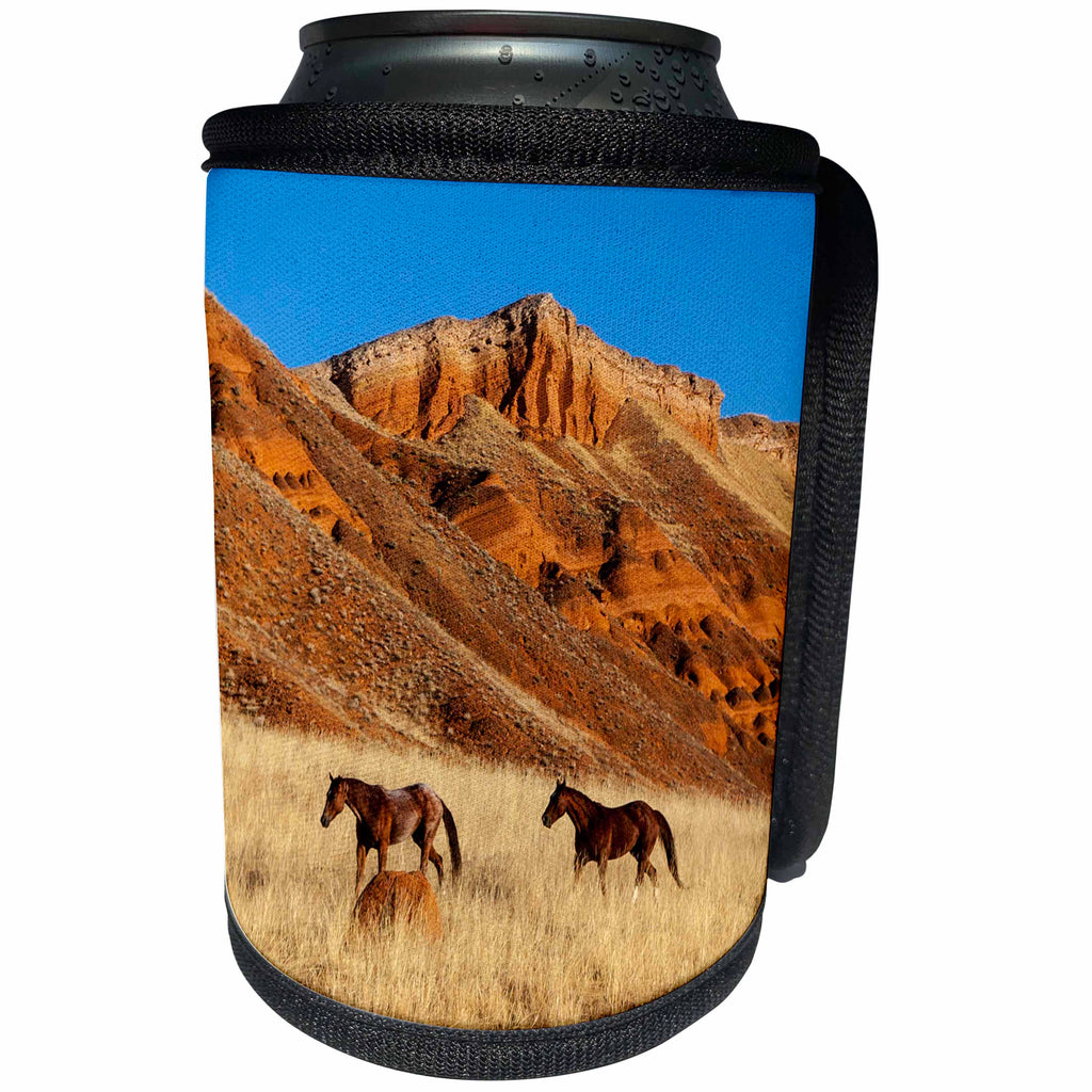 3dRose Danita Delimont - Horses - Wyoming, Shell, Horses Running, PR - Can Cooler Bottle Wrap (cc_279816)