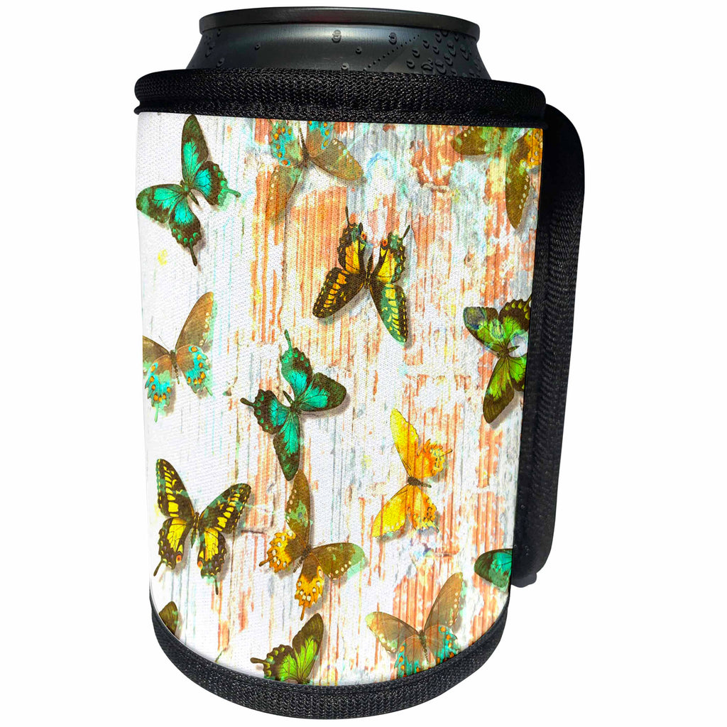 3dRose Patricia Sanders Creations - Earth Vintage Butterflies - Can Cooler Bottle Wrap (cc_27982)