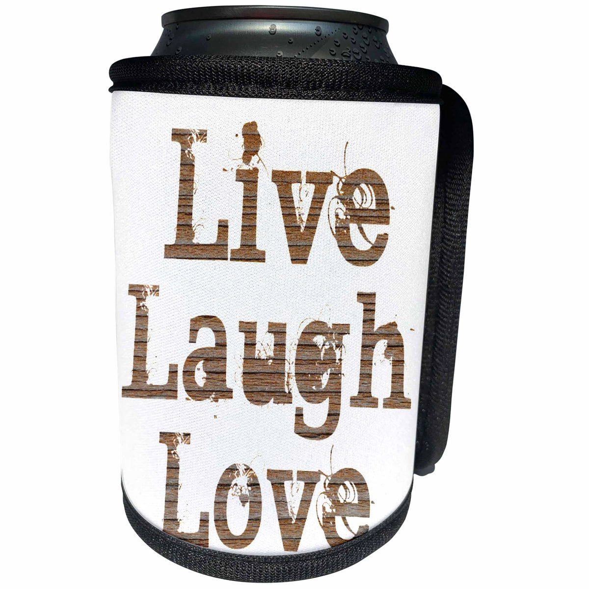 3dRose Patricia Sanders Inspirations - Wood Live Laugh Love Inspiration II - Can Cooler Bottle Wrap (cc_27985)