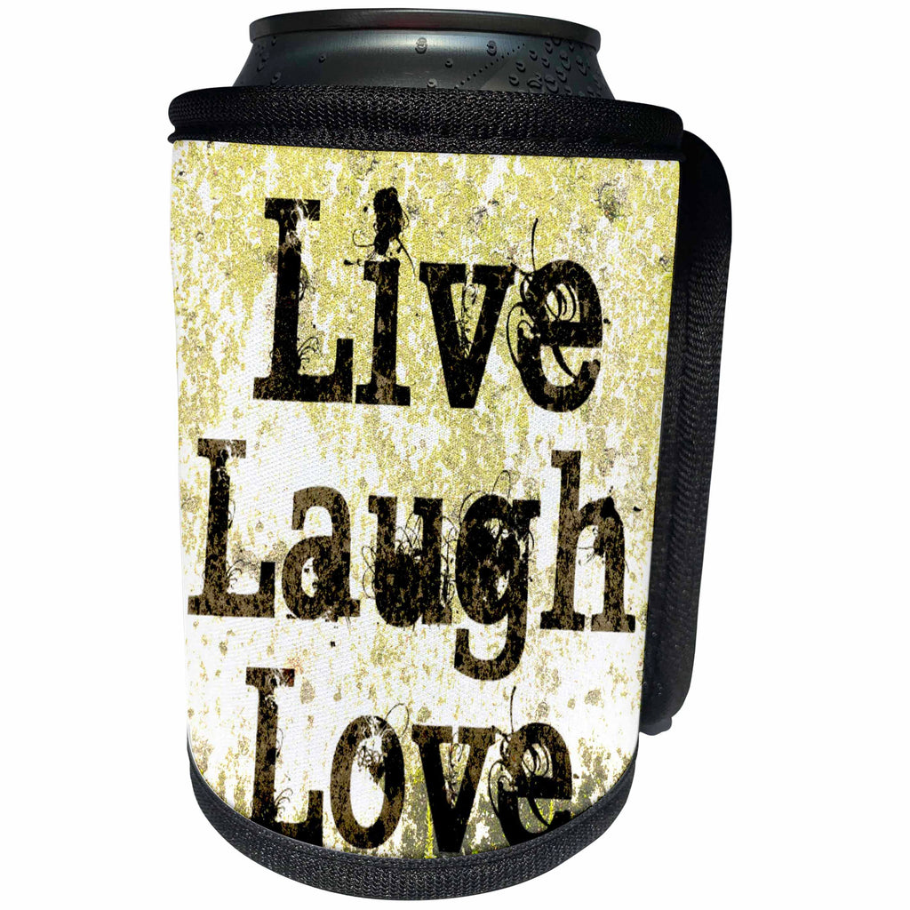 3dRose Patricia Sanders Inspirations - Earth Yellow Live Laugh Love Inspiration - Can Cooler Bottle Wrap (cc_27986)