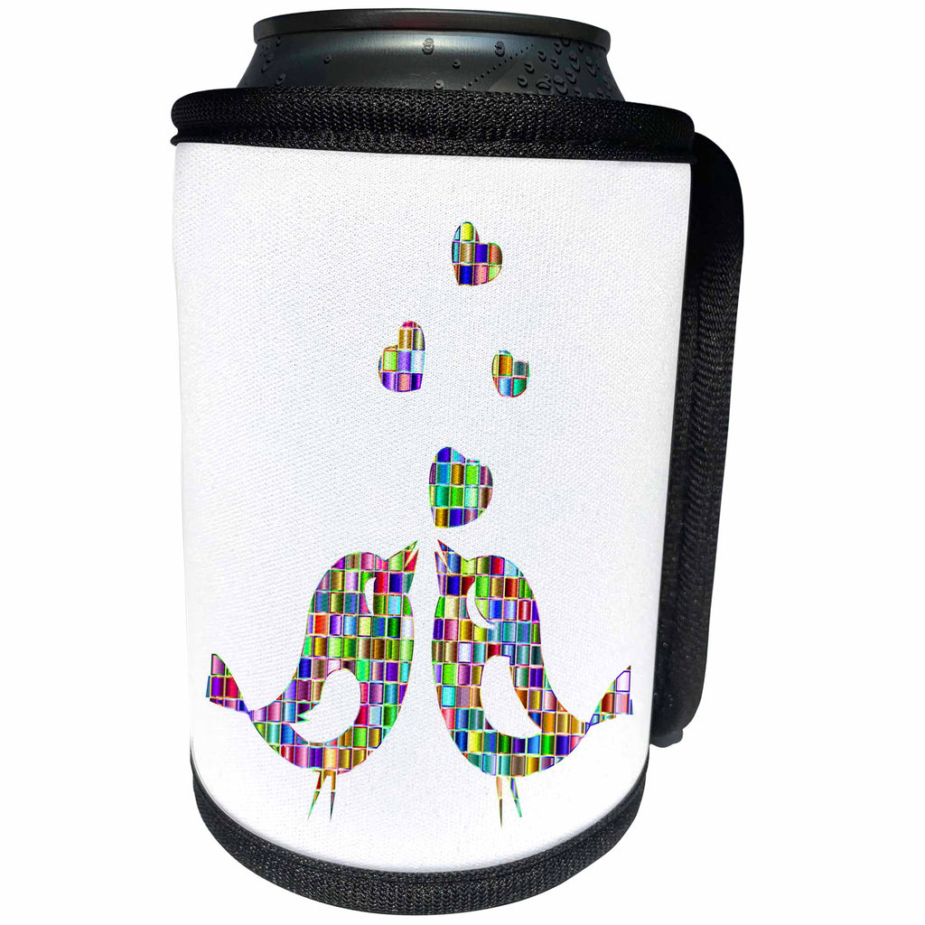 3dRose Metallic Prism Art - Image of Metallic Love Birds With Hearts - Can Cooler Bottle Wrap (cc_279944)