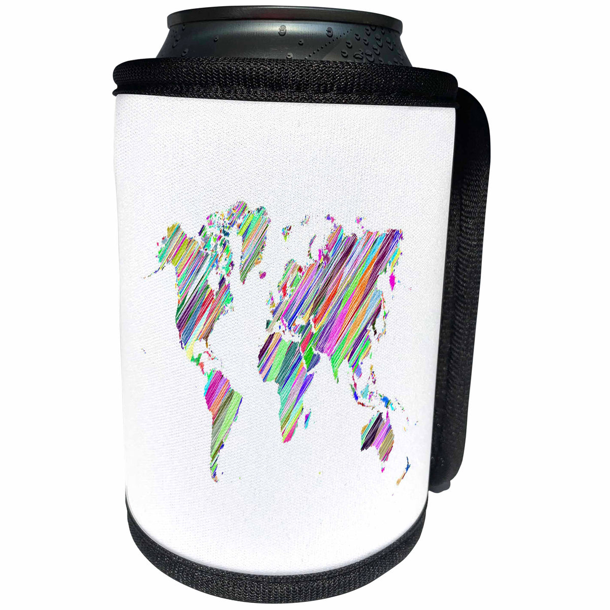 3dRose Metallic Prism Art - Image of World Map In Slanted Metallic Colors - Can Cooler Bottle Wrap (cc_279946)