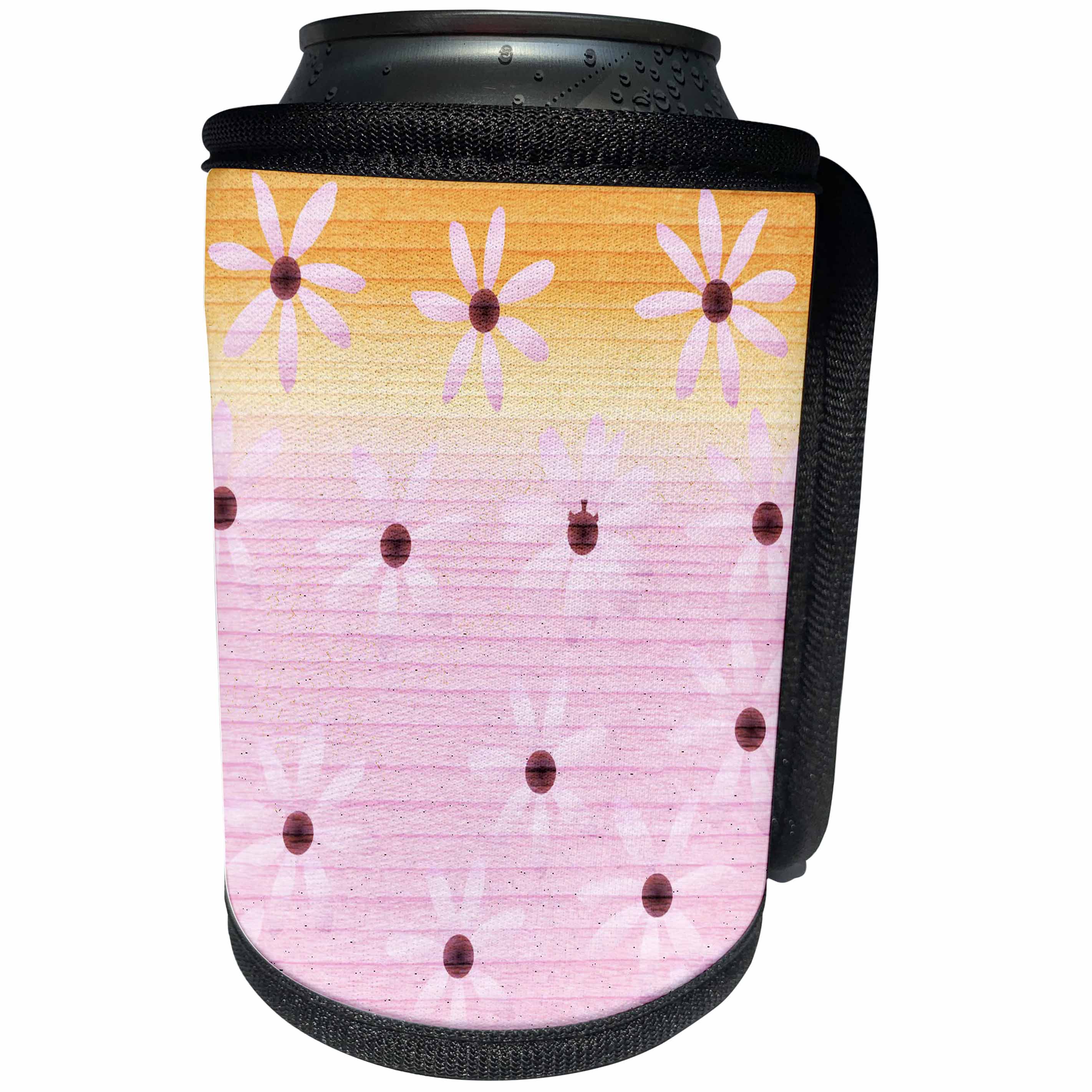 3dRose Patricia Sanders Creations - Wood Pink and Orange Floral Art - Can Cooler Bottle Wrap (cc_27995)