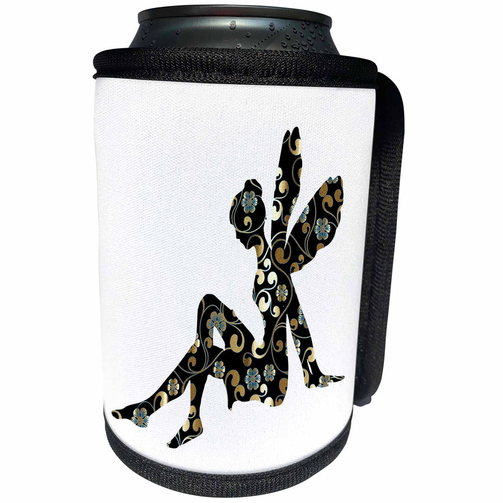 3dRose Metallic Prism Art - Image of Fairy In Metallic Gold and Black - Can Cooler Bottle Wrap (cc_279952)