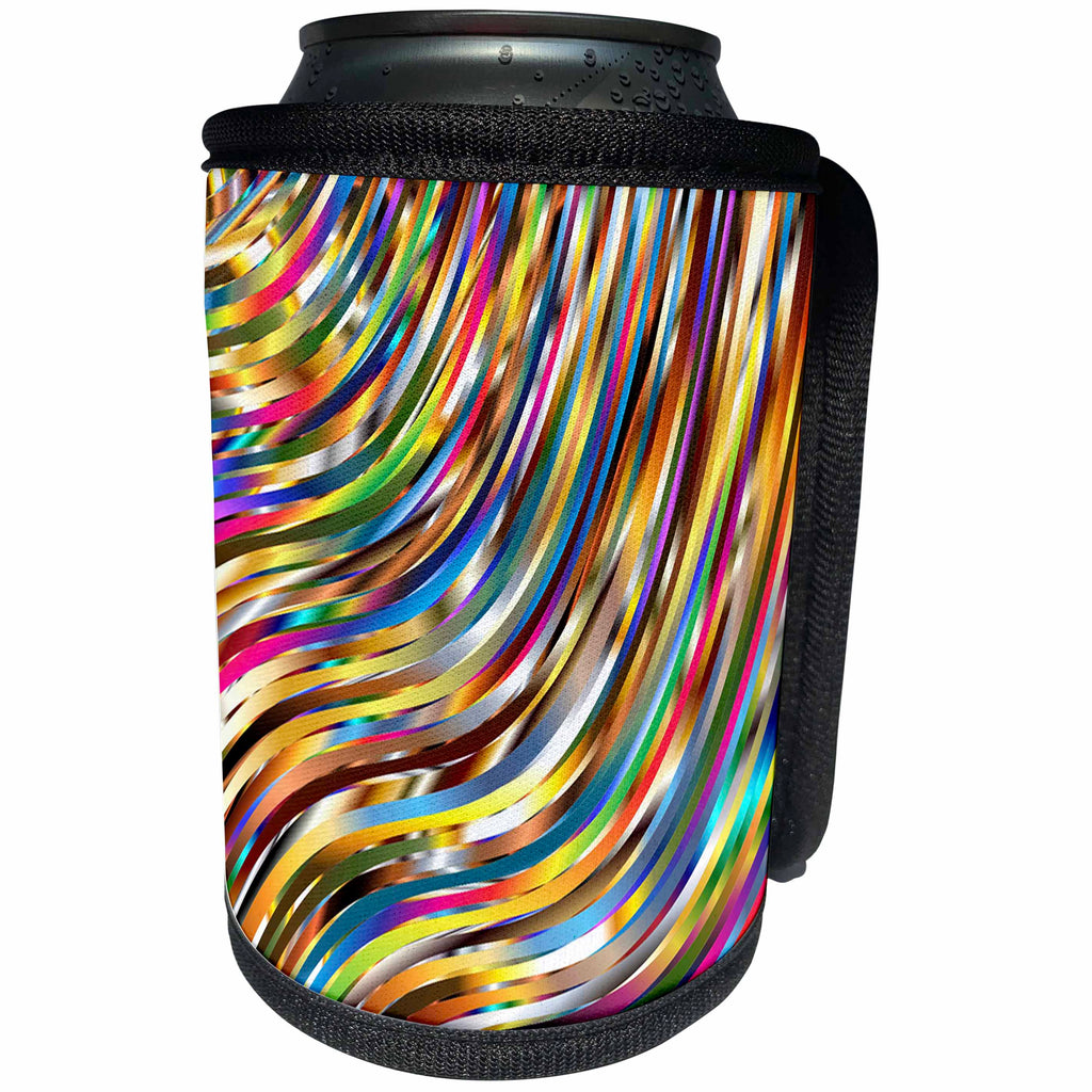 3dRose Metallic Prism Art - Image of Colorful Vivid Metallic Ribbons - Can Cooler Bottle Wrap (cc_279953)