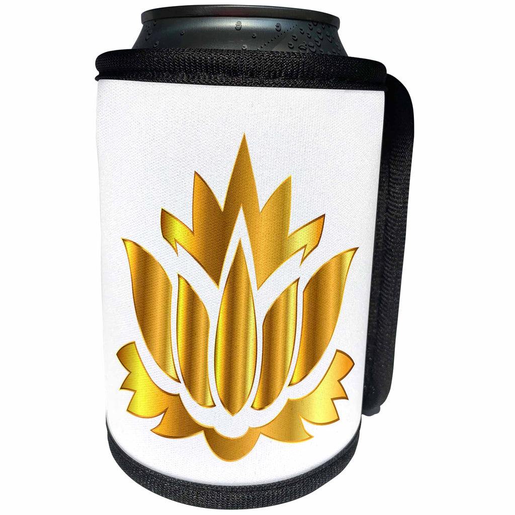 3dRose Metallic Gold - Image of Metallic Gold Lotus Blossom - Can Cooler Bottle Wrap (cc_279962)
