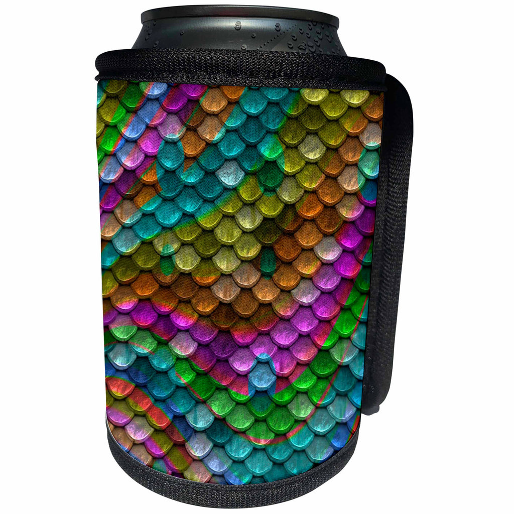 3dRose Mermaid - Image of Mermaid Scales In Multicolor Shades - Can Cooler Bottle Wrap (cc_279971)
