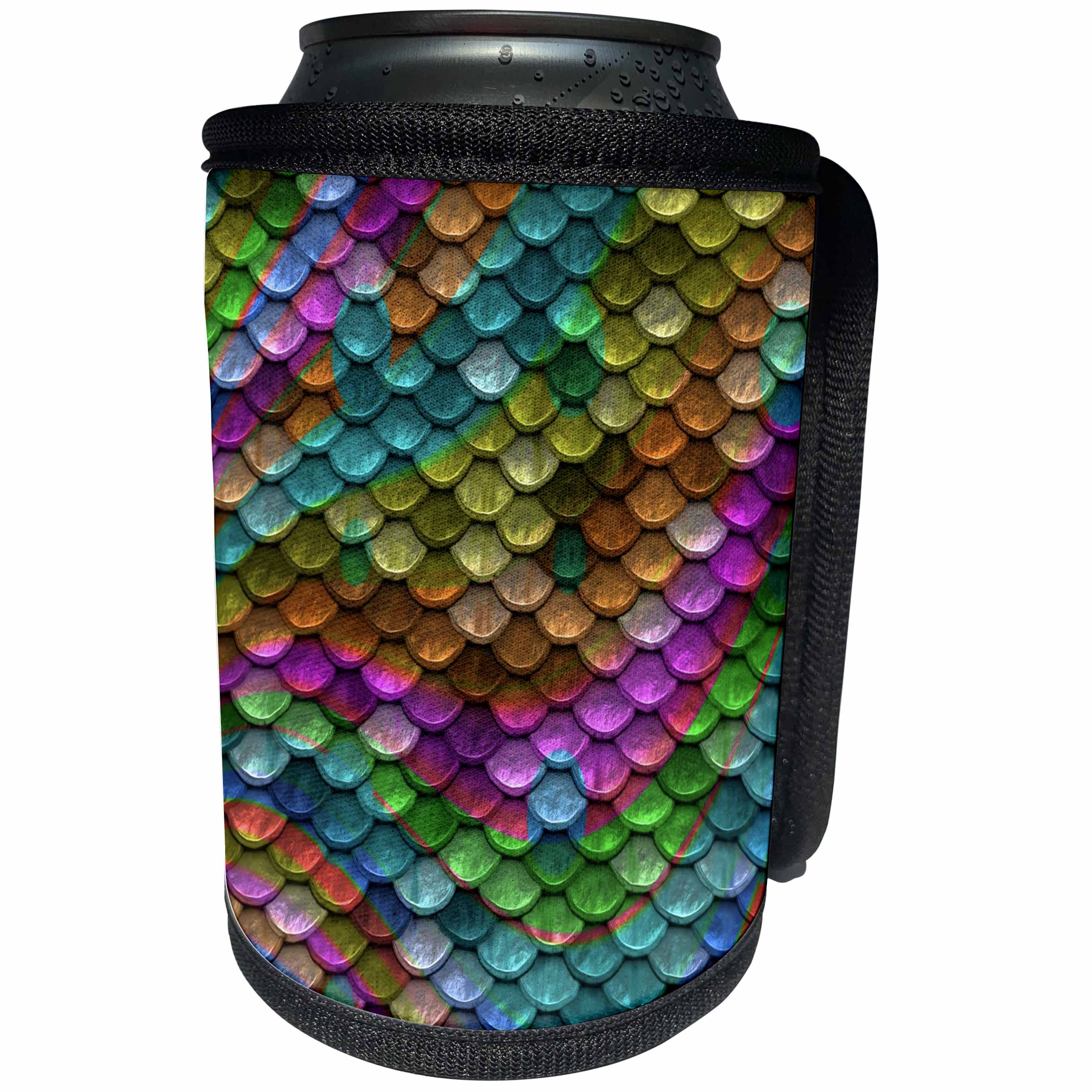 3dRose Mermaid - Image of Mermaid Scales In Multicolor Shades - Can Cooler Bottle Wrap (cc_279971)