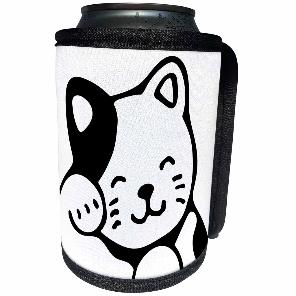 3dRose Dog and Cat Art - Image of Silhouette Outline Of Cat Grooming Itself - Can Cooler Bottle Wrap (cc_279974)