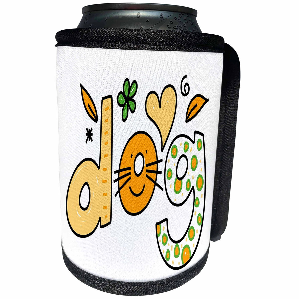 3dRose Dog and Cat Art - Image of Word Dog Spelled Out With Whiskers and Heart - Can Cooler Bottle Wrap (cc_279975)