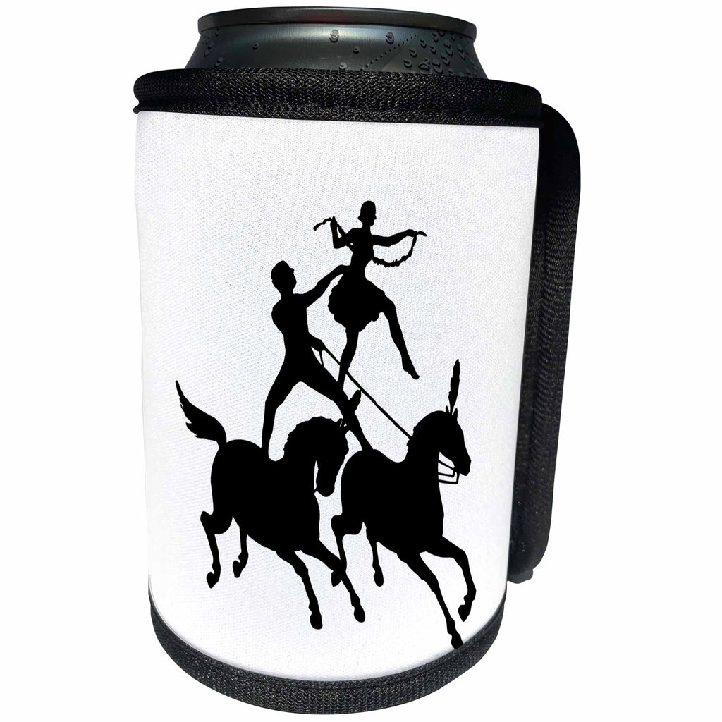 3dRose Black and White - Image of Circus Horses With Man and Woman In Black and White - Can Cooler Bottle Wrap (cc_279977)