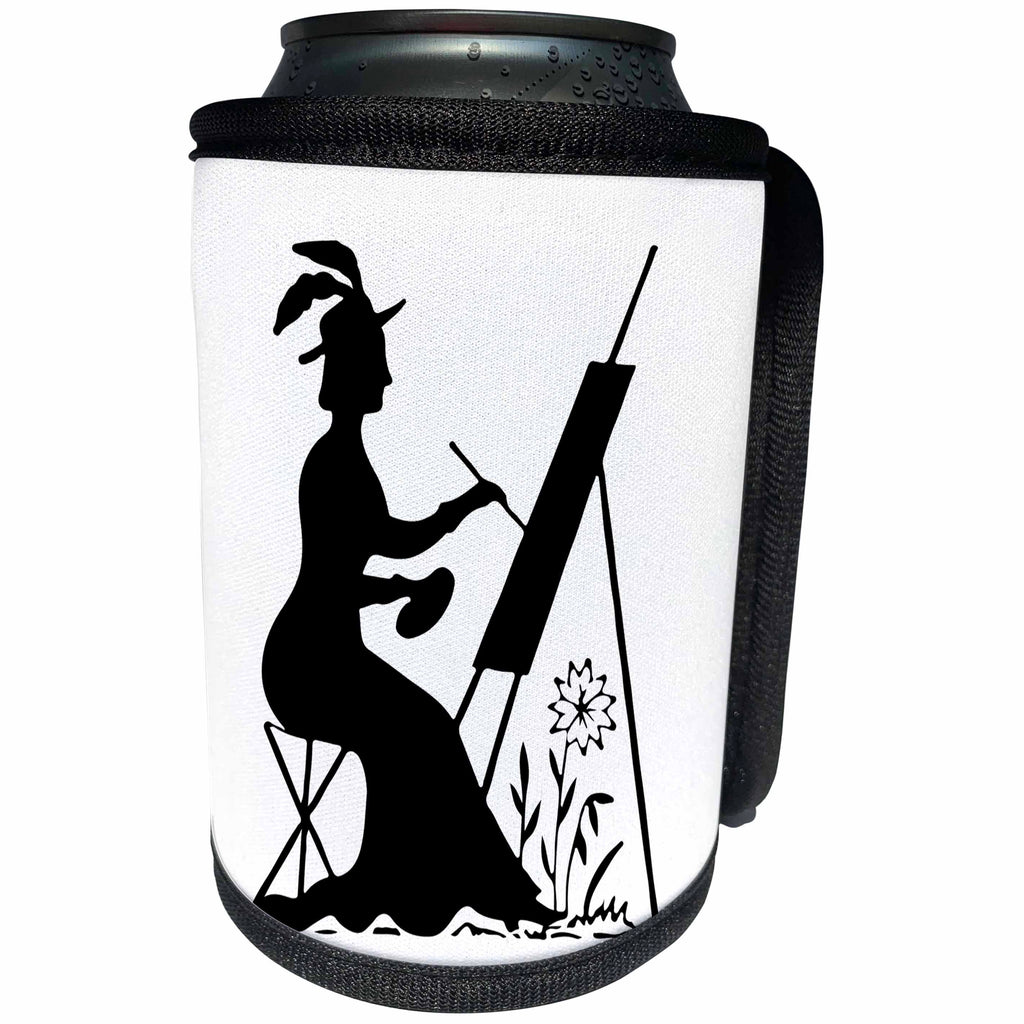 3dRose Black and White - Image of Vintage Style Lady Painting At Her Easel - Can Cooler Bottle Wrap (cc_279978)
