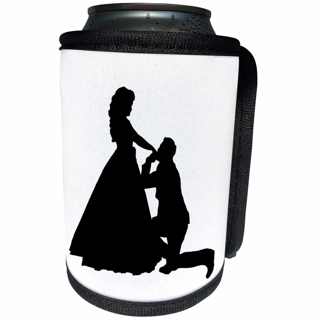 3dRose Black and White - Image of Man On Knee Proposing To Lady in Black white - Can Cooler Bottle Wrap (cc_279979)