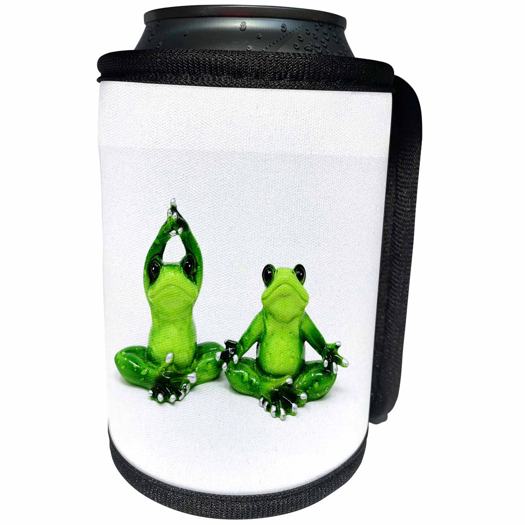 3dRose Cartoon Animal Humor - Image of Cartoon Of 2 Frogs Doing Yoga - Can Cooler Bottle Wrap (cc_279985)