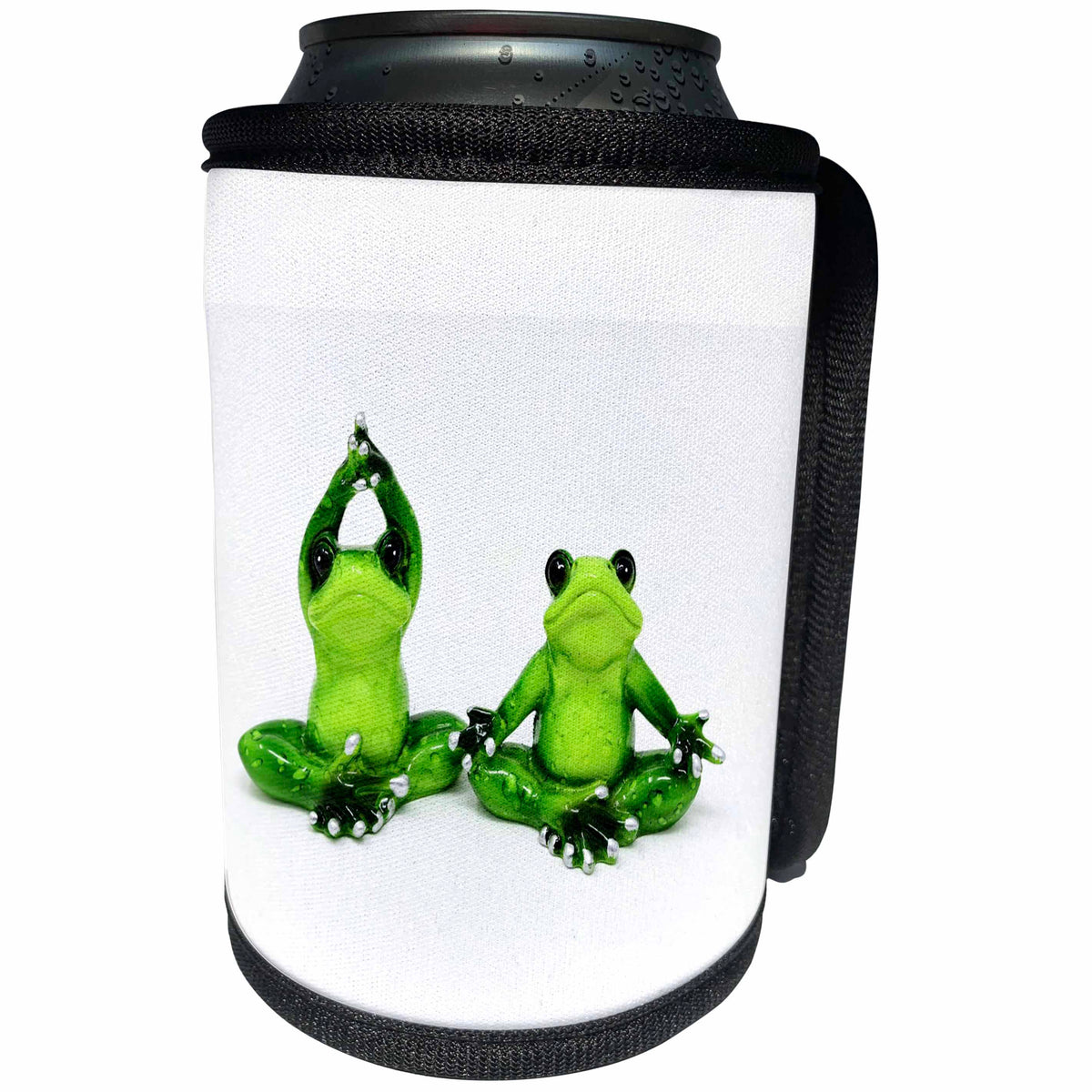 3dRose Cartoon Animal Humor - Image of Cartoon Of 2 Frogs Doing Yoga - Can Cooler Bottle Wrap (cc_279985)