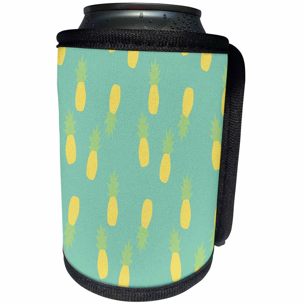 3dRose Toss Patterns - Image of Yellow Pineapples On Aqua Background - Can Cooler Bottle Wrap (cc_279989)