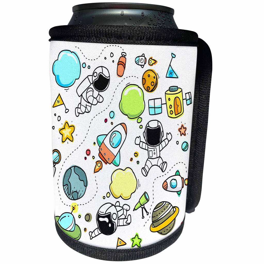 3dRose Toss Patterns - Image of Rockets and Kids In this Repeat Pattern - Can Cooler Bottle Wrap (cc_279991)