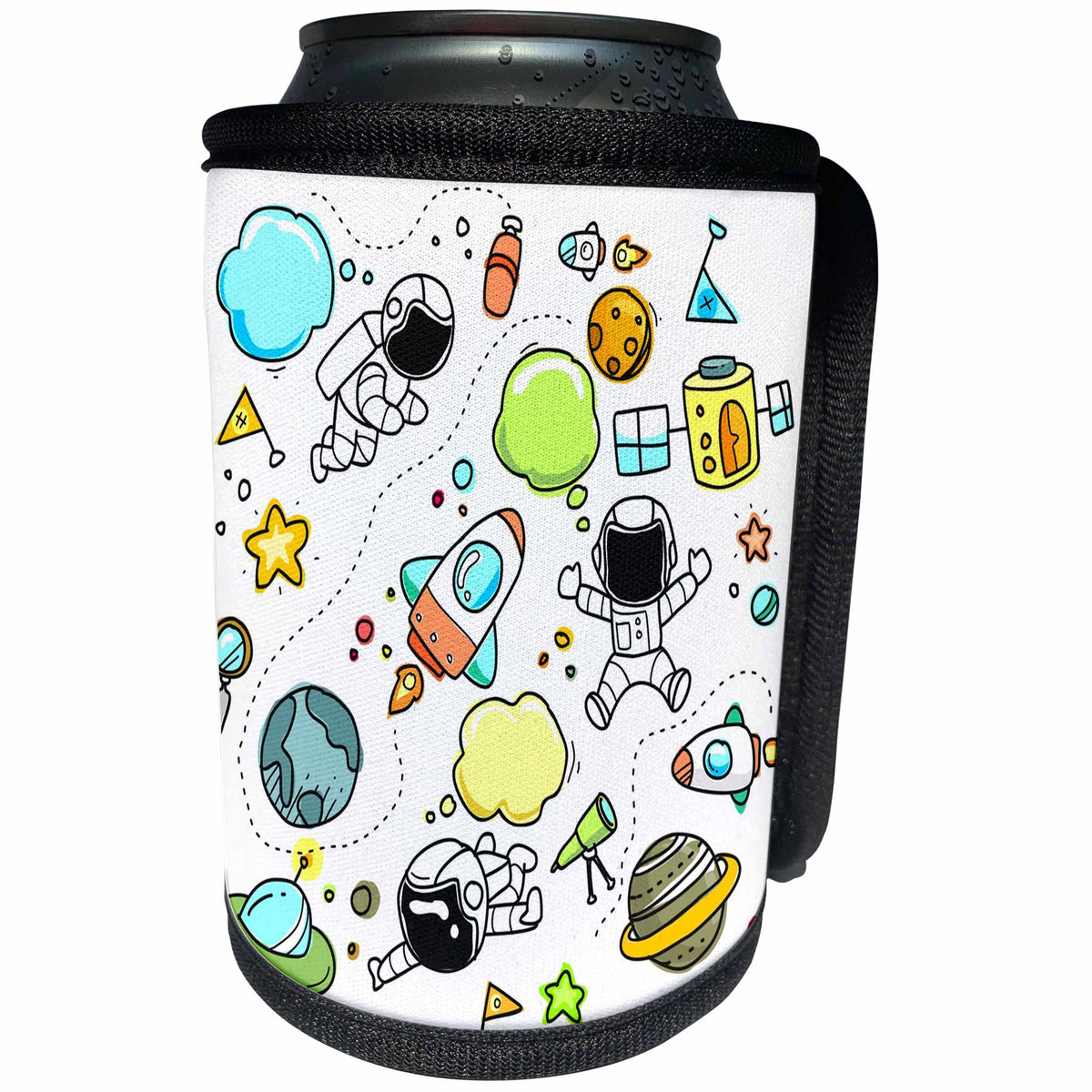 3dRose Toss Patterns - Image of Rockets and Kids In this Repeat Pattern - Can Cooler Bottle Wrap (cc_279991)