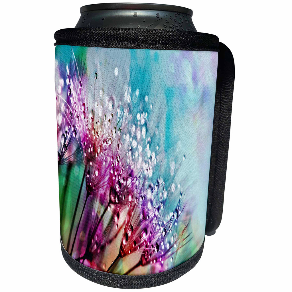 3dRose Spring Flowers - Image of Bright Fuchsia and Aqua Floral With Dew Drops - Can Cooler Bottle Wrap (cc_280006)