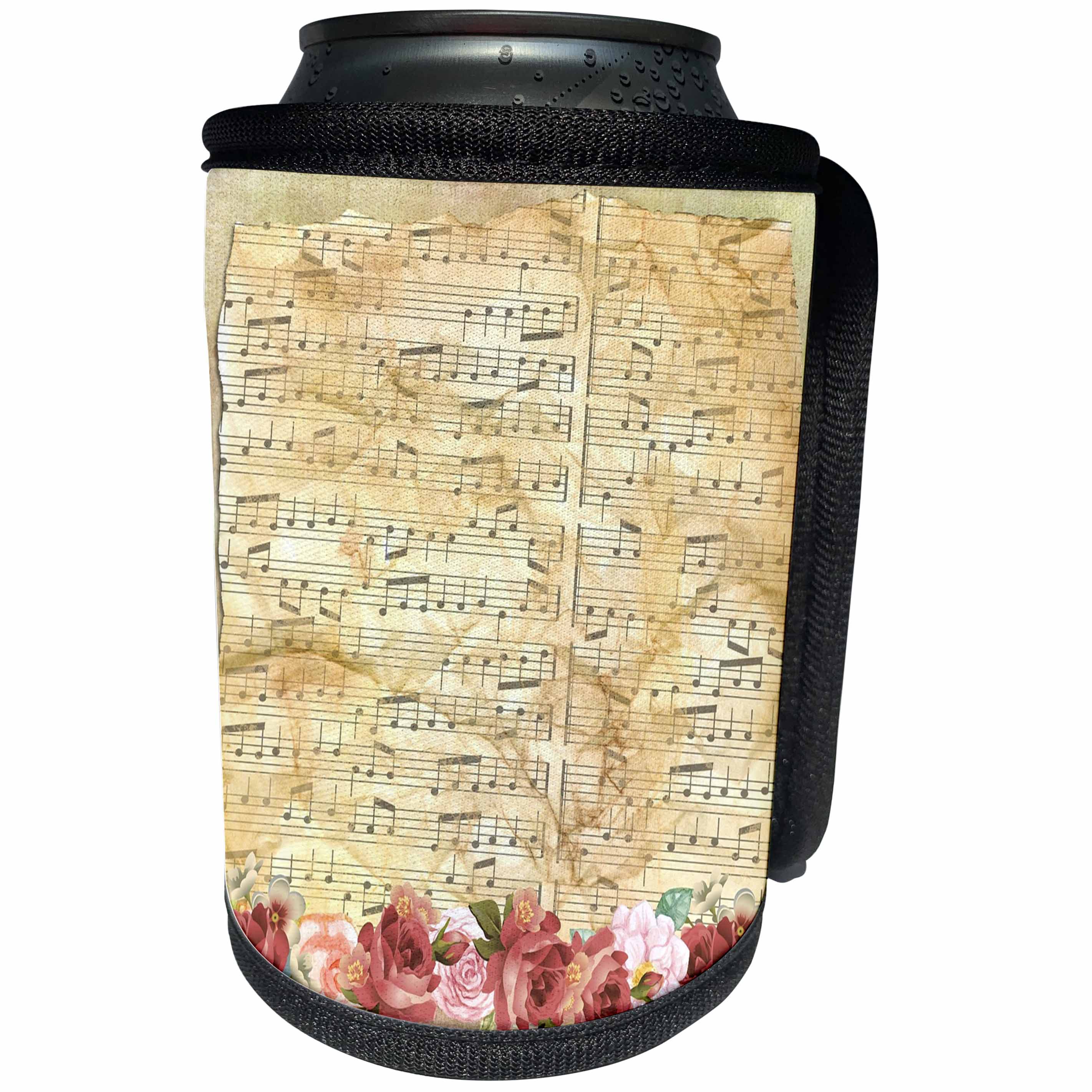 3dRose Spring Flowers - Image of Vintage Style Music Sheet With Roses - Can Cooler Bottle Wrap (cc_280009)