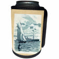 3dRose Vintage Style Nautical - Image of Vintage Style Blue Cruise Ship and Buoy - Can Cooler Bottle Wrap (cc_280010)