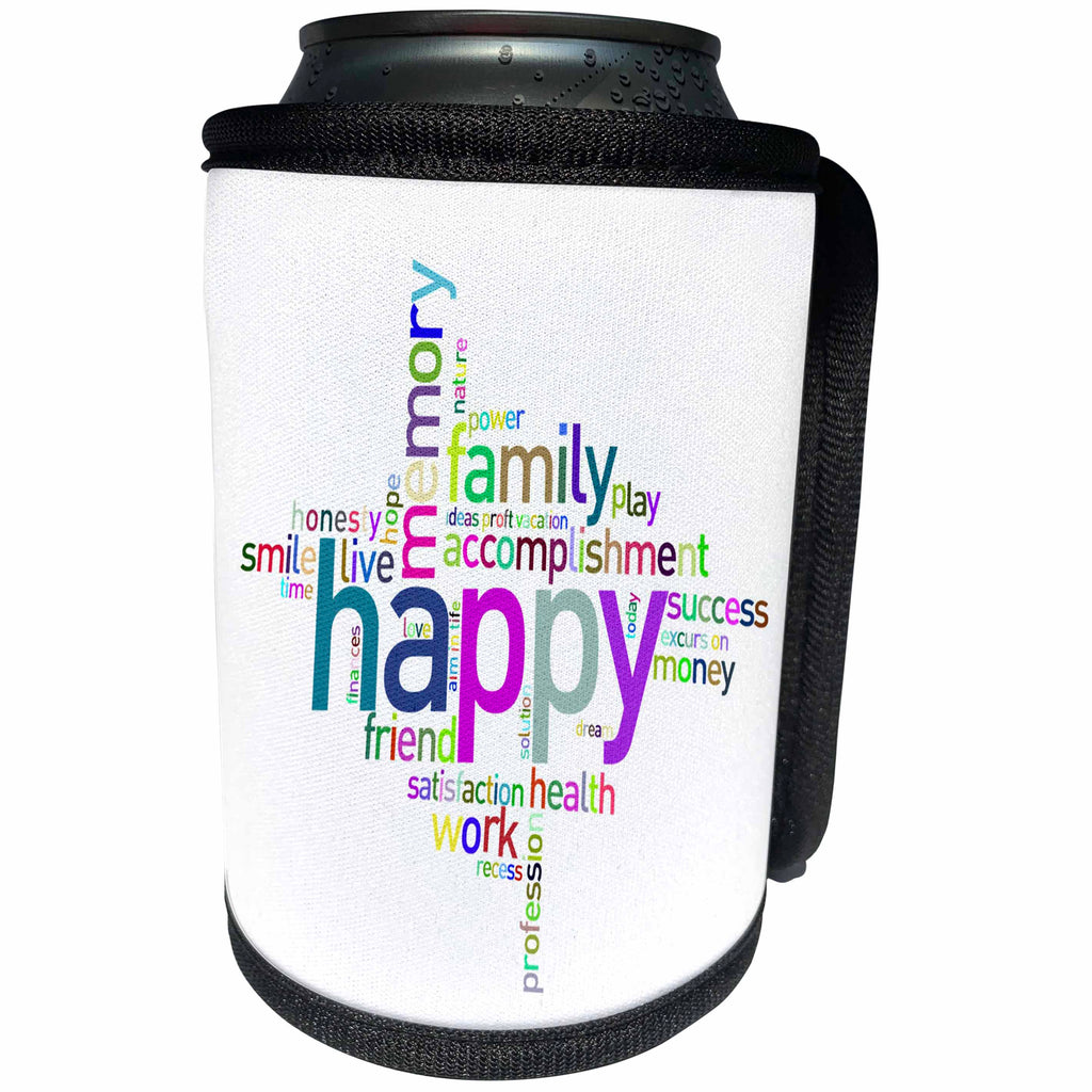 3dRose Numbers Letters Sayings - Image of Neon Inspirational Words Family Friend Happy - Can Cooler Bottle Wrap (cc_280026)