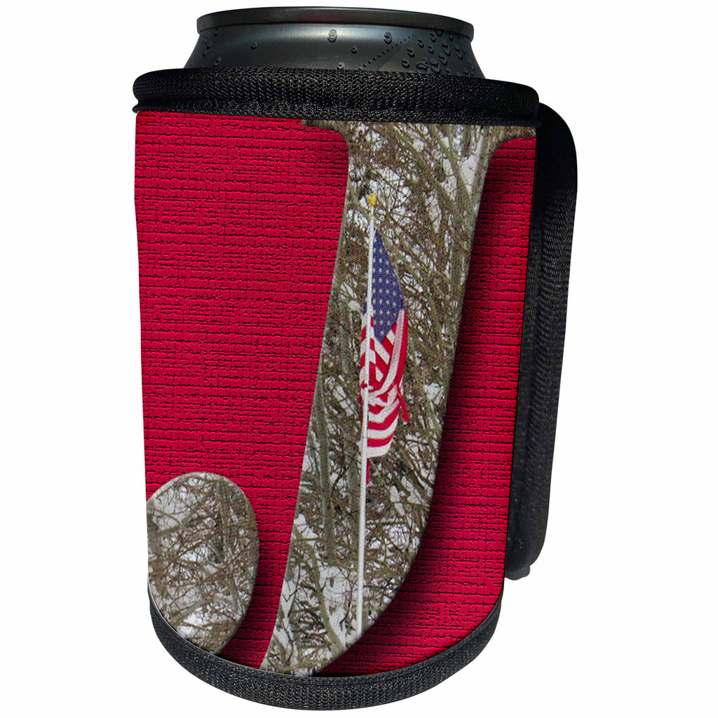 3dRose Jos Fauxtographee- Alphabet J - The Letter J on a red backdrop with an American Flag on it - Can Cooler Bottle Wrap (cc_280036)
