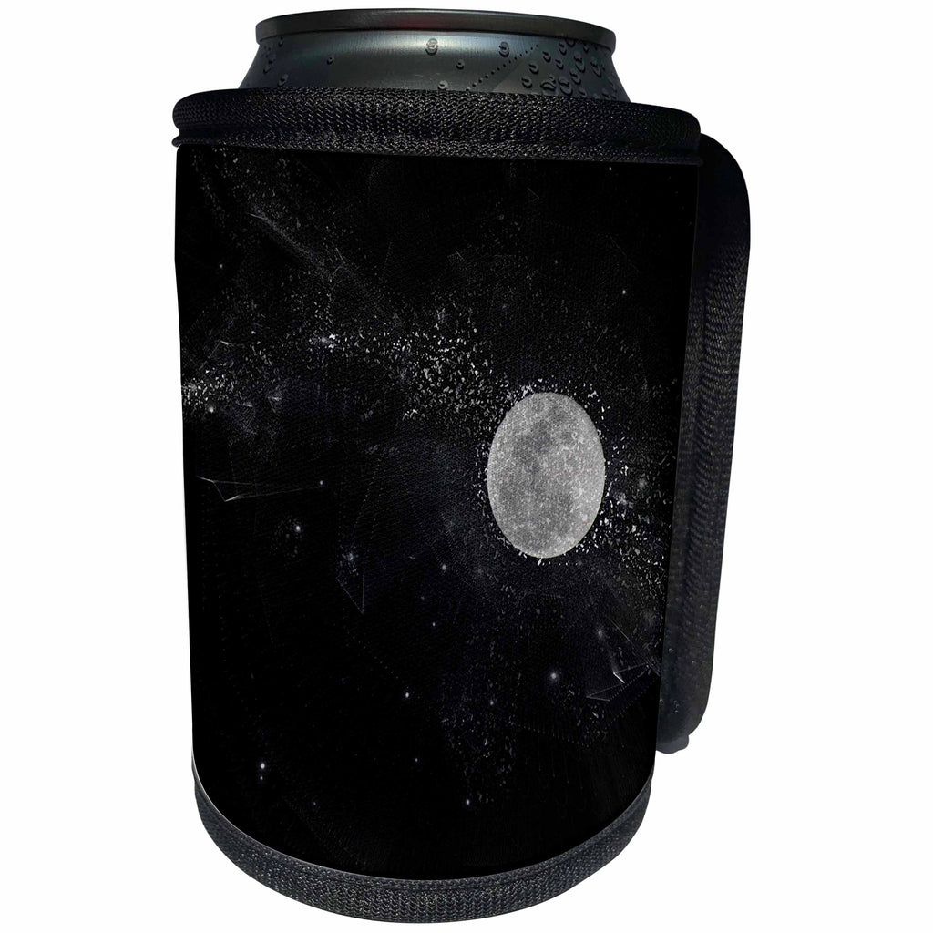 3dRose Wild Blackberry Studio - Art and Inspiration - Full moon in black and white with floating space dust - Can Cooler Bottle Wrap (cc_280089)