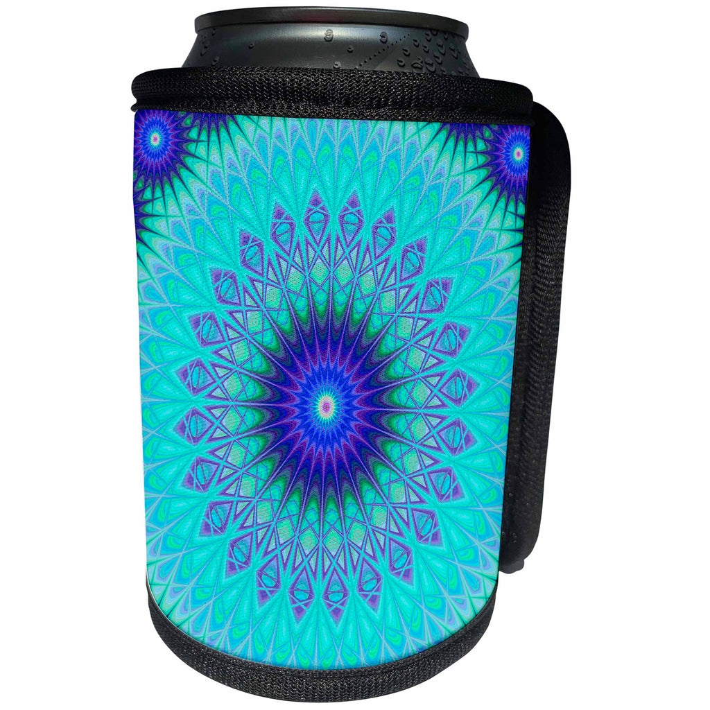 3dRose David Zydd - Star Mandalas - Frozen Mandala - blue abstract design - Can Cooler Bottle Wrap (cc_280109)