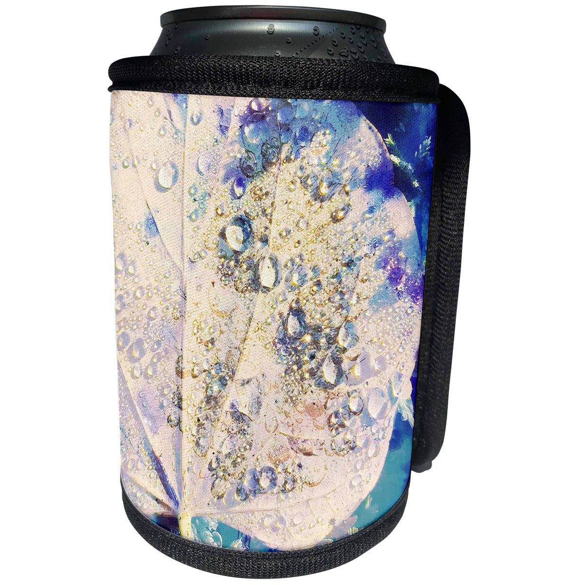 3dRose Sarah Ashmun Design - Nature - Water droplets on a leaf - Can Cooler Bottle Wrap (cc_280135)
