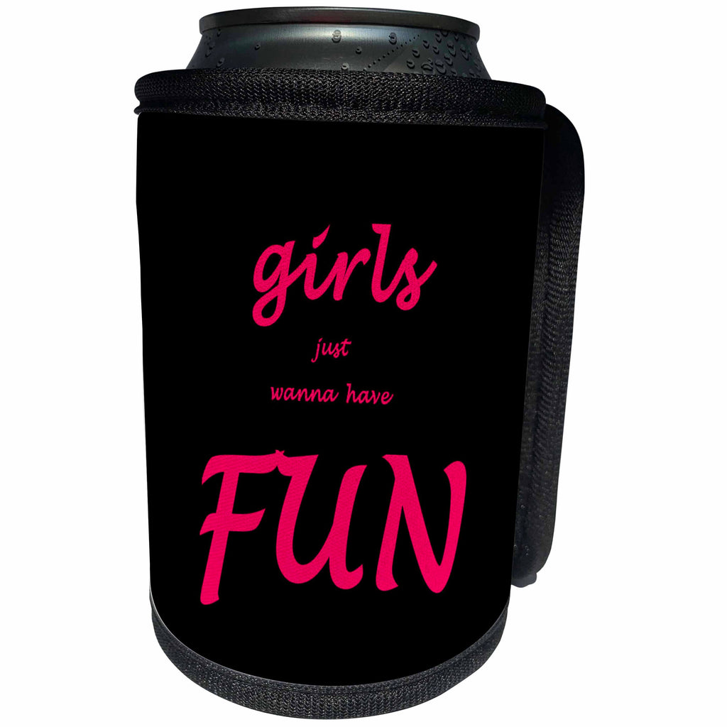 3dRose Kultjers Hint of Music - Girls just wanna have fun - Can Cooler Bottle Wrap (cc_280157)