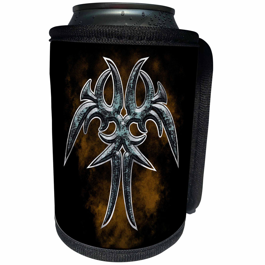 3dRose Justas Vebra Art - Abstract And Decorative - Tribal tattoo ornament - metal with flames - Can Cooler Bottle Wrap (cc_280166)